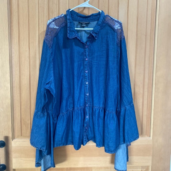 Ashley Stewart Denim Button-Up Shirt - Picture 2 of 10